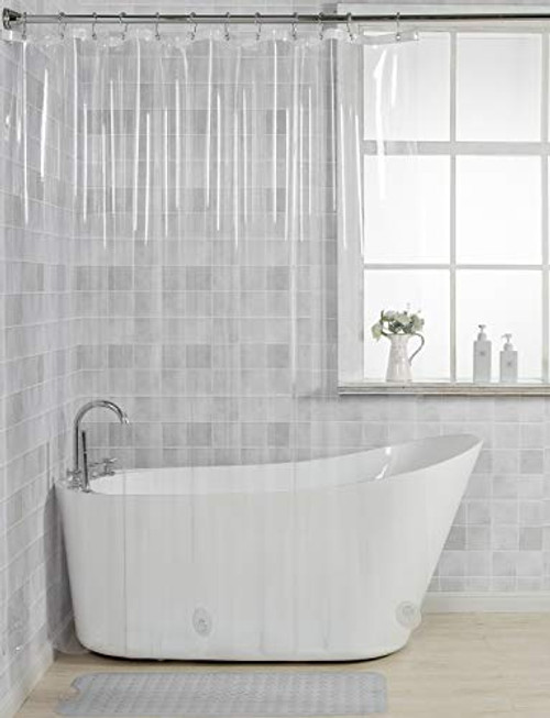 AmazerBath 12 Gauge Heavy Duty Crystal Clear Thick Shower Curtain Liner with Heavy Duty Clear Stones and 12 Rust-Resistant Grommet Holes Waterproof Bathroom Plastic Shower Curtain Liner-72 W x 72" H AmazerBath 12 Gauge Heavy Duty Crystal Clear Thick Shower Curtain Liner with Heavy Duty Clear Stones and 12 Rust-Resistant Grommet Holes Waterproof Bathroom Plastic Shower Curtain Liner-72 W x 72" H