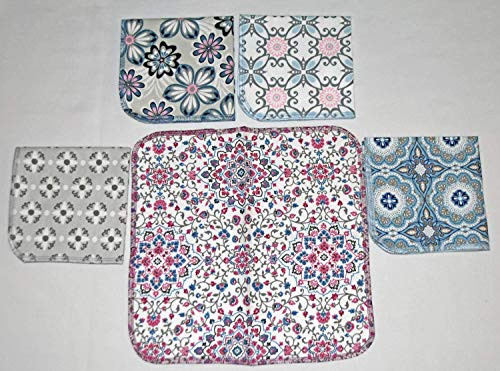 Flower Splash Printed Flannel Paperless Towels 1 Ply 12x12 Inches Set of 5