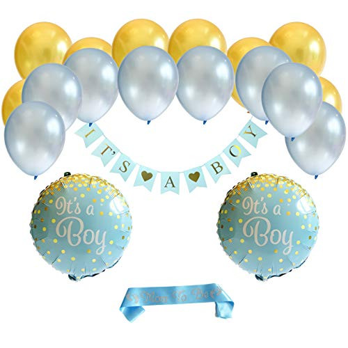 Baby Shower Decorations for Boy. It's A Boy. Baby Boy Shower Banner. Blue Mom to Be Sash with Silver Glitter (20 Pieces)
