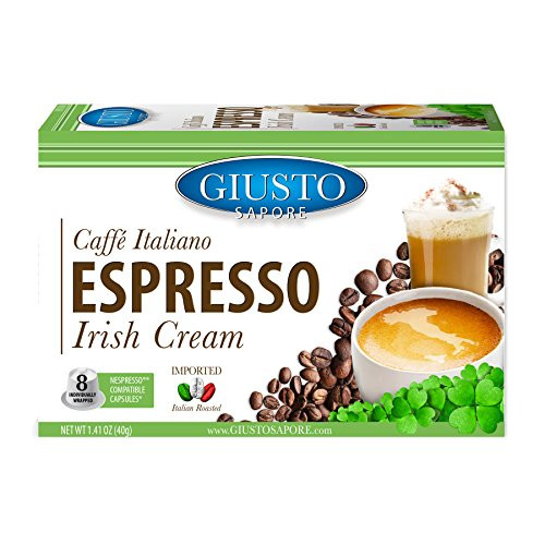Giusto Sapore Caffe Italiano Espresso Italian Roasted Irish Cream Coffee - 8 Nespresso Compatible Capsules - Premium Superior Quality Gourmet Brand - Family Owned Giusto Sapore Caffe Italiano Espresso Italian Roasted Irish Cream Coffee - 8 Nespresso Compatible Capsules - Premium Superior Quality Gourmet Brand - Family Owned