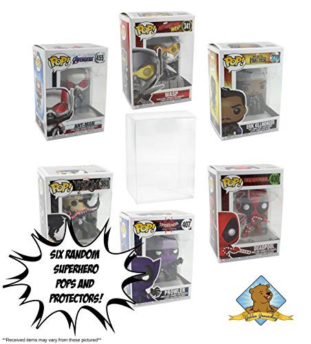 Funko POP Mystery All Superheroes Bundle Pack Set of 6! 6 Random Pops No Duplication! Includes 6 Golden Groundhog Plastic Protector Cases! Bundle Produced Golden Groundhog!