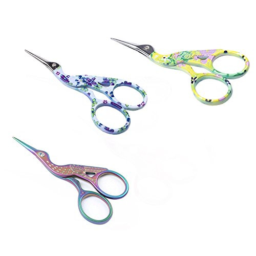 BIHRTC 3 Pairs 3.6" Stainless Steel Sharp Tip Classic Stork Scissors Crane Design Sewing Scissors DIY Tools Dressmaker Shears Scissors for Embroidery, Craft, Needle Work, Art Work & Everyday Use