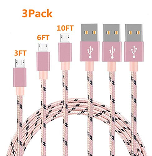 Micro USB Cable, Nylon Braided Android Charger Cord fast charging Sync Cable for Samsung ,Galaxy Tablet,HTC, LG, Nokia,Motorola ,Android Smart phones and More. (Camo)(Pink 3Pack 3FT/6FT/10FT)