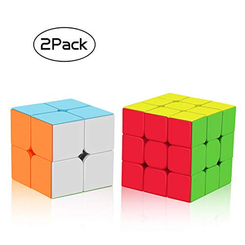 Roxenda Speed Cube Set, Stickerless Magic Cube Set of 2x2x2 3x3x3 Cube Frosted Puzzle Cube