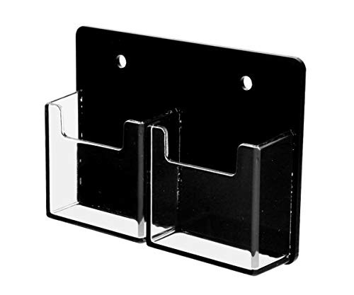 Marketing Holders 2 Pocket Business Card Holder Wall Mount 2 Vertical Pockets Black Back and Clear Pocket