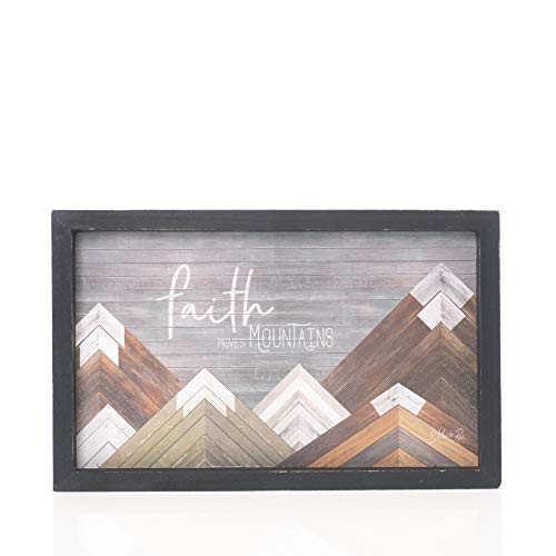 Dicksons Faith Moves Mountains Chevron Plank 10 x 5 Wood Tabletop Plaque