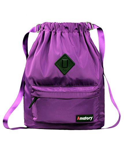 Drawstring Backpack String Bag Sports Waterproof Sackpack Gymsack Gym Sack (Purple)