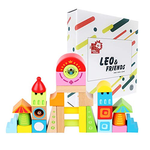 LEO FRIENDS Large Wooden Blocks Preschool Construction Building Toys Set for Kids- Wooden Castle Building Blocks for Toddlers, Babies