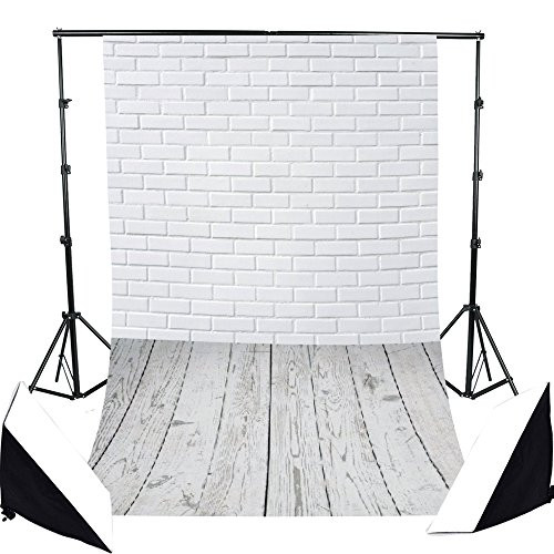 OMG_Shop 3x5FT White Brick Wall Wooden Floor Pictorial cloth Customized photography Backdrop Background studio prop