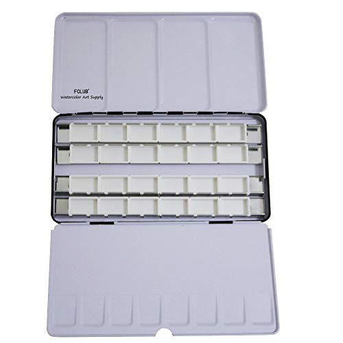FCLUB Empty Watercolor Tins Palette Paint Case - Large Watercolor Palette Box Metal Tin with 24 Full Pans