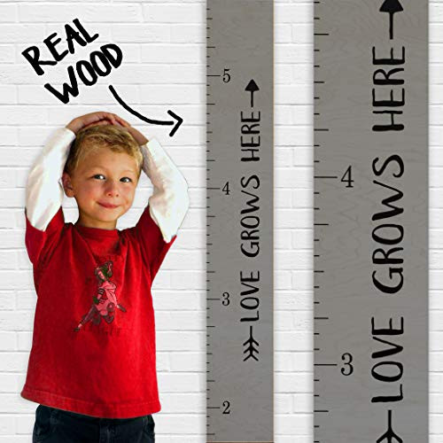 Growth Chart Art | Love Grows Here Wooden Height Chart | Tribal Wood Growth Chart for Babies, Kids, Boys & Girls (Tribal Grey)
