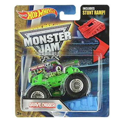 Hot Wheels Monster Jam Grave Digger Silver 2016 New Look Includes Stunt Ramp #29