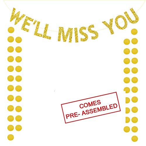 We'll Miss You Banner Graduation Party/Job Change/Office Work Party/Relocation/Moving/Transfer/Farewell Party Decorations Gold Gliter Paper Sign