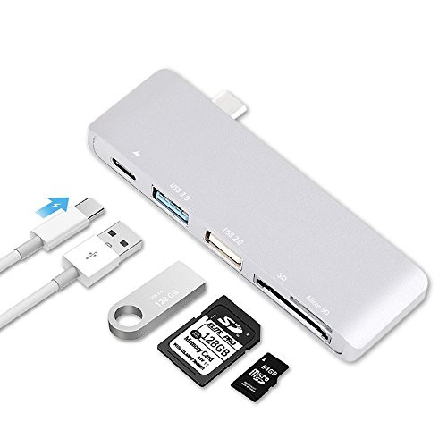USB C Hub, Yuanj 5 in 1 Type C Hub Adapter with 1 USB 3.0 Port, 1 USB 2.0 Port, SD/Micro Card Reader and Type C Charging Port, for MacBook Pro and Other Type C Devices