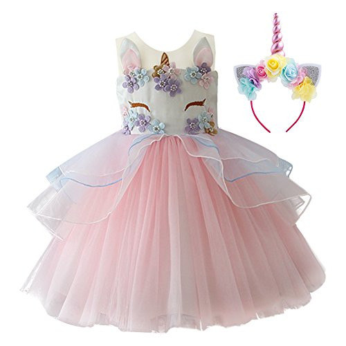 Little Big Girls Flower Tulle Birthday Unicorn Mythical Costume Cosplay Princess Wedding Pageant Tutu Dress up Formal Party Dance Evening Gowns Headband Outfits Little Big Girls Flower Tulle Birthday Unicorn Mythical Costume Cosplay Princess Wedding Pageant Tutu Dress up Formal Party Dance Evening Gowns Headband Outfits