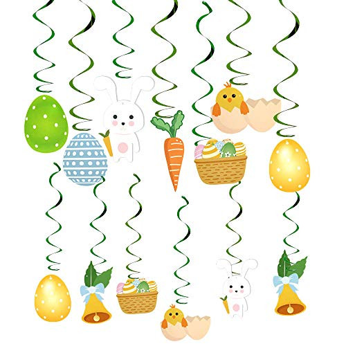 Jblcc 30PCS Easter Hanging Swirl Easter Egg Bunny Hanging Swirl Foil Decorations Easter Hanging Decoration| (01)