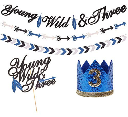 Young Wild & Three Birthday Decorations blue, Third 3rd Birthday Party Supplies, young wild and three Banner Sign and Young Wild & Three Cake Topper and 3 Birthday Hat for Wild Three Boho Tribal Themed 3rd Birthday Party Supplies for Baby Boy Young Wild & Three Birthday Decorations blue, Third 3rd Birthday Party Supplies, young wild and three Banner Sign and Young Wild & Three Cake Topper and 3 Birthday Hat for Wild Three Boho Tribal Themed 3rd Birthday Party Supplies for Baby Boy