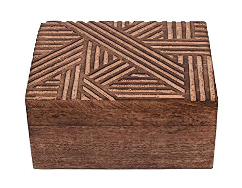 Rakhi Gift for Sister Majestic Wooden Jewellery Keepsake Storage Box Organiser Hand Carved Chest with Elephant Brass Inlay by Kamla Sellers (Crosshatch)