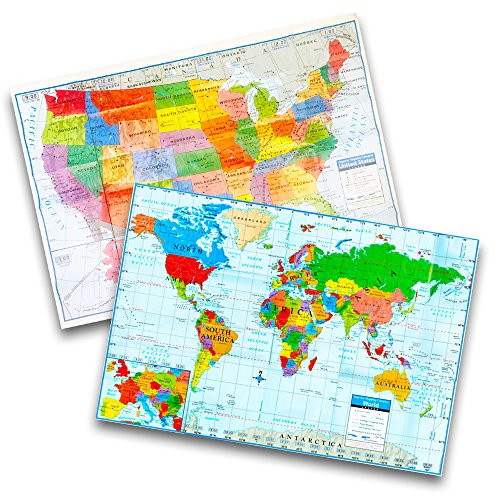 Kappa Wall Map Set -- Giant United States and World Map Posters for Home/School/Office (2 Pack, 40"x28")