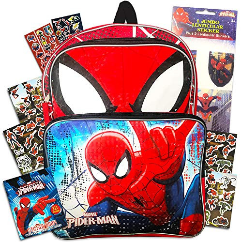 Marvel Spiderman Backpack for Boys ~ Deluxe 16 Inch Marvel Backpack with Over 400 Stickers (Spiderman School Supplies Set)