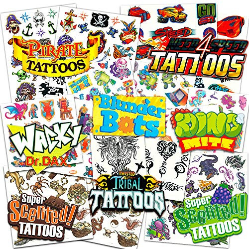 Savvi Temporary Tattoos for Boys Mega Set Bundle with Over 400 Flash Scented Tattoos ~ Includes Cars, Pirates, Monsters, Robots, Dinosaurs, and More (Tattoo Party Favors for Kids)