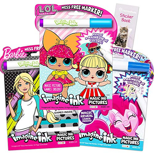 Girls Coloring Book Imagine Ink for Girls Super Set ~ Bundle Includes 3 No Mess Magic Ink Activity Books Featuring My Little Pony, LOL Dolls, and Barbie with Over 100 Stickers