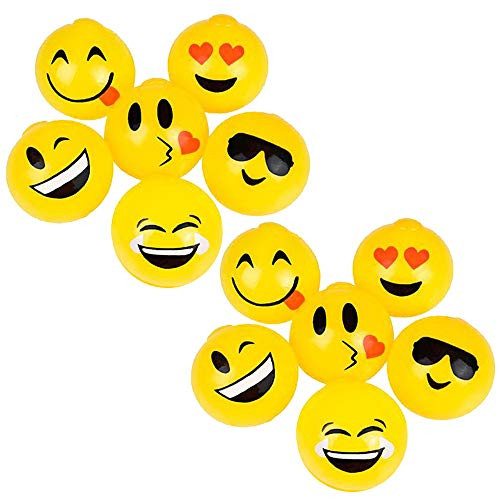 Kicko Sticky Splat Emoticon Ball - Set of 12-2.5 Inch Funny Squishy Emoji Balls in Vibrant Yellow Color for Stress Relief, Stocking Stuffers, Room Decoration, Beneficial, Party Supply