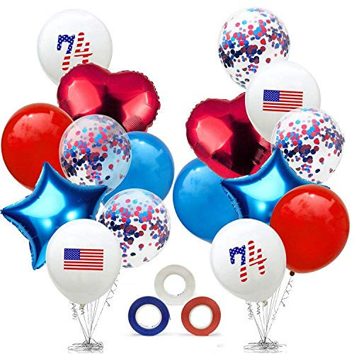 LASLU 4th of July Balloons Patriotic Party Decorations Star Print Latex Balloons Independence Day and Veterans Day Party Supplies (2 Set)