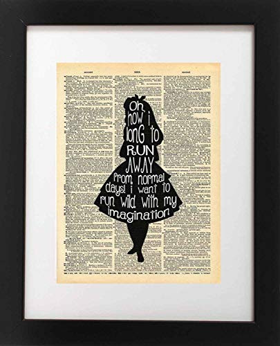 Alice in Wonderland Imagination Quote Vintage Dictionary Art Print 8x10 inch Home Vintage Art Abstract Prints Wall Art for Home Decor Wall Decorations For Living Room Bedroom Office Ready-to-Frame