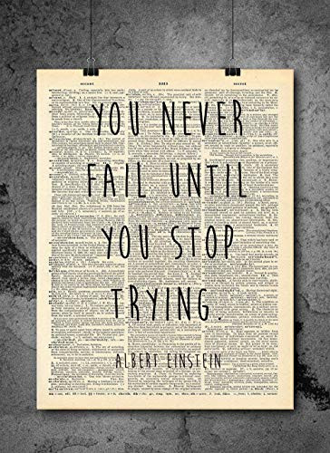 Albert Einstein Never Fail Quote Dictionary Art Print - Vintage Dictionary Print Home Vintage Art Wall Art for Home Decor Wall Decorations For Living Room Bedroom Office Print Only