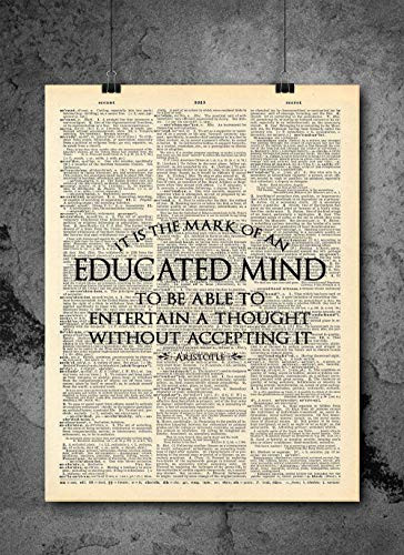 Aristotle Educated Mind - Quote Wall Art - Vintage Art - Authentic Upcycled Dictionary Art Print - Home or Office Decor - Inspirational And Motivational Quote Art