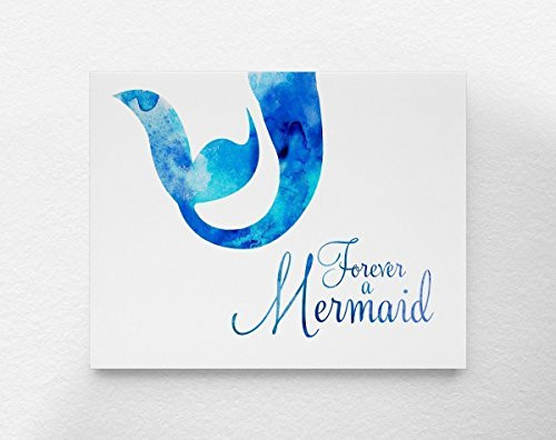 Watercolor Mermaid Wall Art Print Poster Decor, Mermaid Nursery, Girls Room Decor, 8x10 Art Print Unframed