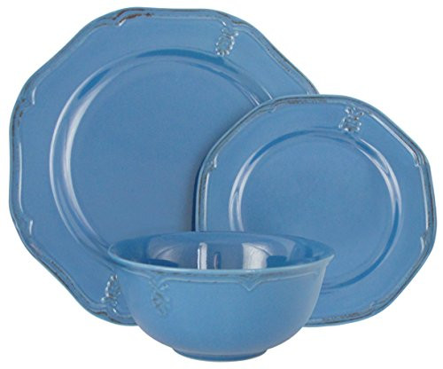 Melange Stoneware 36-Piece Dinnerware Set (Antique Blue) | Service for 6| Microwave, Dishwasher & Oven Safe | Dinner Plate, Salad Plate & Soup Bowl (12 Each)