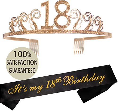 18th Birthday Tiara and Sash | Happy 18th Birthday Party Supplies | Its My 18th Birthday Glitter Satin Sash and Crystal Tiara Birthday Crown for 18th Birthday Party Supplies and Decorations