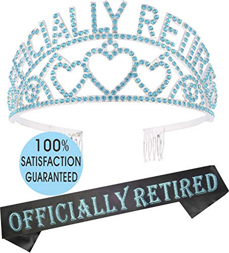 Officially Retired Retirement Party Set | Officially Retired Tiara/Crown | Retired Sash | Officially Retired Satin Sash| Retirement Party Supplies, Gifts,Favors and Decorations (Blue)