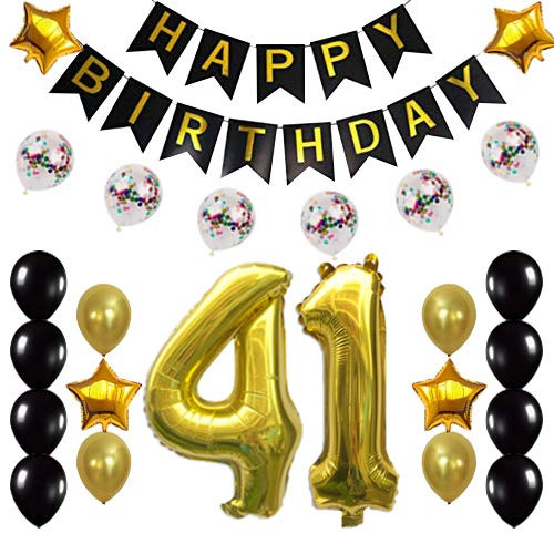 41st Birthday Decorations Party Supplies Happy 41st Birthday Confetti Balloons Banner and 41 Number Sets for 41 Years Old Party(Gold) 41st Birthday Decorations Party Supplies Happy 41st Birthday Confetti Balloons Banner and 41 Number Sets for 41 Years Old Party(Gold)