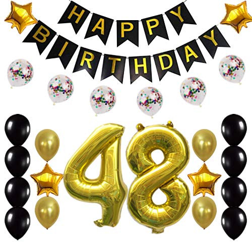 48th Birthday Decorations Party Supplies Happy 48th Birthday Confetti Balloons Banner and 48 Number Sets for 48 Years Old Party(Gold)