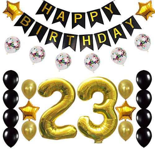 23rd Birthday Decorations Party Supplies Happy 23rd Birthday Confetti Balloons Banner and 23 Number Sets for 23 Years Old Party(Gold) 23rd Birthday Decorations Party Supplies Happy 23rd Birthday Confetti Balloons Banner and 23 Number Sets for 23 Years Old Party(Gold)