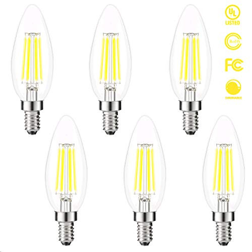 Kohree Dimmable Edison Candelabra Bulb LED Filament Chandelier Bulbs C35 E12 Candle Bulb 40W Equivalent, 5000K Daylight White, UL Listed 6 Packs