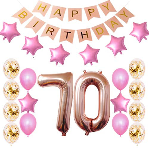 70th Birthday Decorations Party Supplies Happy 70th Birthday Confetti Balloons Banner and 70 Number Sets for 70 Years Old Party-Rose Gold