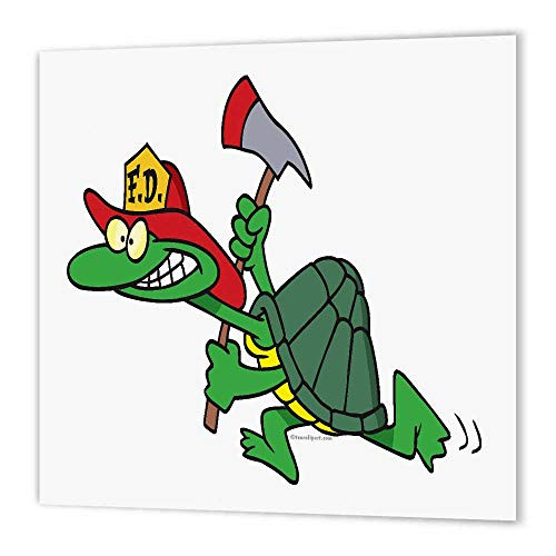 3dRose ht_104057_2 Funny Fireman Firefighter Turtle Cartoon Iron on Heat Transfer Paper for White Material, 6 by 6"