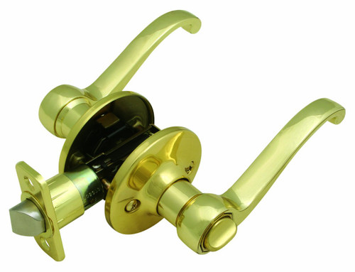 Design House 783043 Scroll 2-Way Latch Privacy Door Handle, Adjustable Backset, Polished Brass Finish