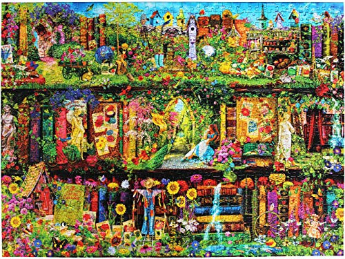 Moruska Colorful Jigsaw Puzzle 1000 Piece for Adults- Bookshelf Garden- Large Vivid Puzzle 1000 Piece Rich Color Flower Jigsaw Puzzles