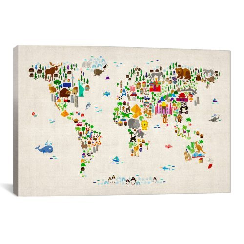 iCanvasART Animal Map of The World II by Michael Tompsett Canvas Art Print, 26 by 18-Inch