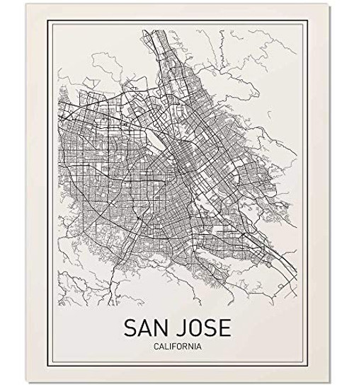 San Jose, San Jose Poster, City Map Posters, San Jose Map, California Print, California Map, Map Wall Art, Modern Map Art, Minimalist Print, Scandinavian Poster, Black and White, 8x10