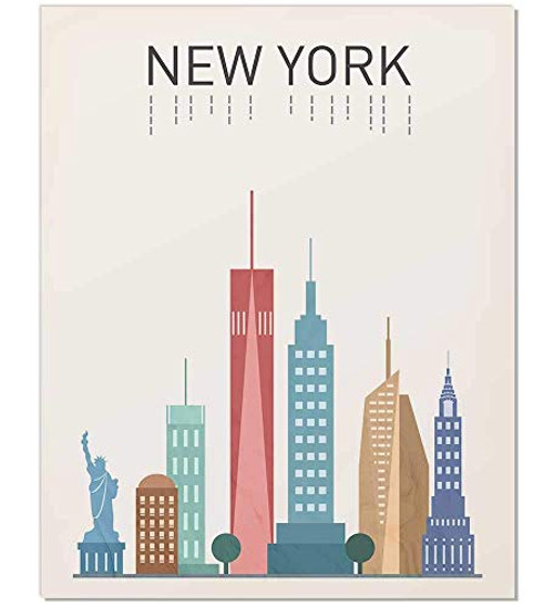 New York Print, New York Art, New York Poster, New York Landmark Print, New York Map, Wall Art, New York Buildings, New York Famous Building, NYC Art, Gift Idea, Unframed, 8x10