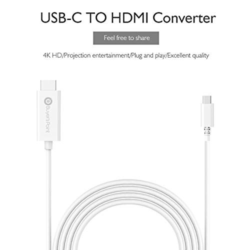 Buyer's Point USB-C to HDMI Cable (4K@60Hz), USB for MacBook Pro 2018/2017, Apple MacBook Air/iPad Pro 2018, Surface Book 2, Samsung S10, and More - White - 6 feet