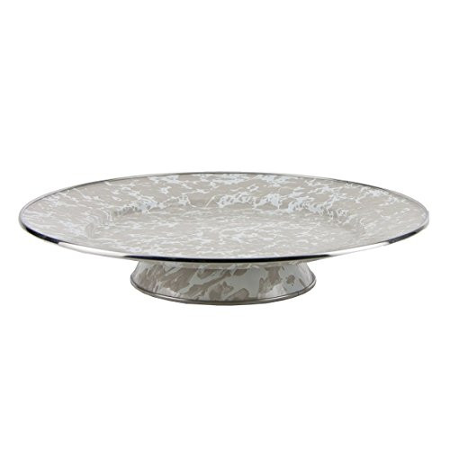 Enamelware - Taupe Swirl Pattern - 12.5 Inch Cake Plate
