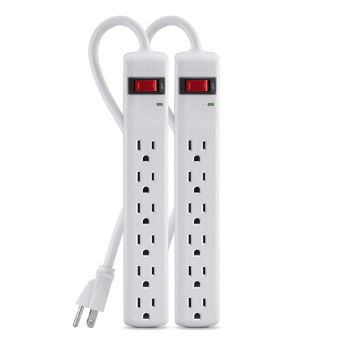 Belkin 6-Outlet Power Strip Surge Protector with 2-Foot Power Cord, 200 Joules (2-Pack)