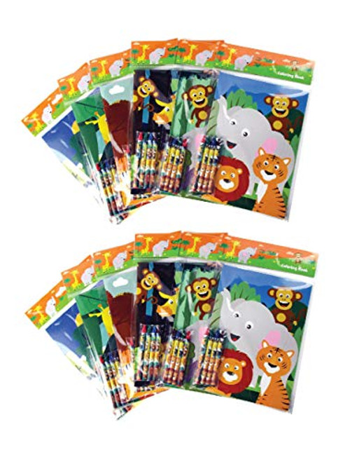 Zoo Jungle Safari Animals Coloring Books with Crayons Party Favors, Set of 12